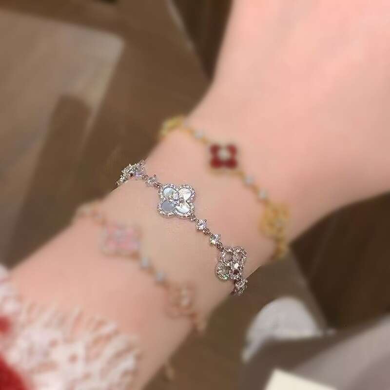 lucky clover bracelet with a golden charm exquisite white appearance light french adjustable handmade designer bracelet for women