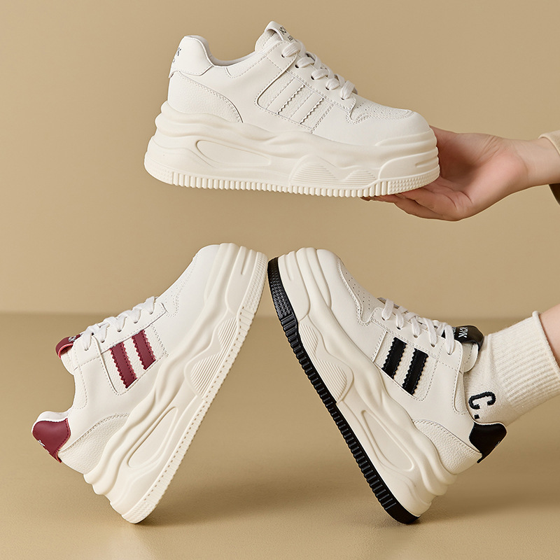 2025 new soft and durable designer fashionable casual sports shoes, lightweight thick soled high white women's shoes