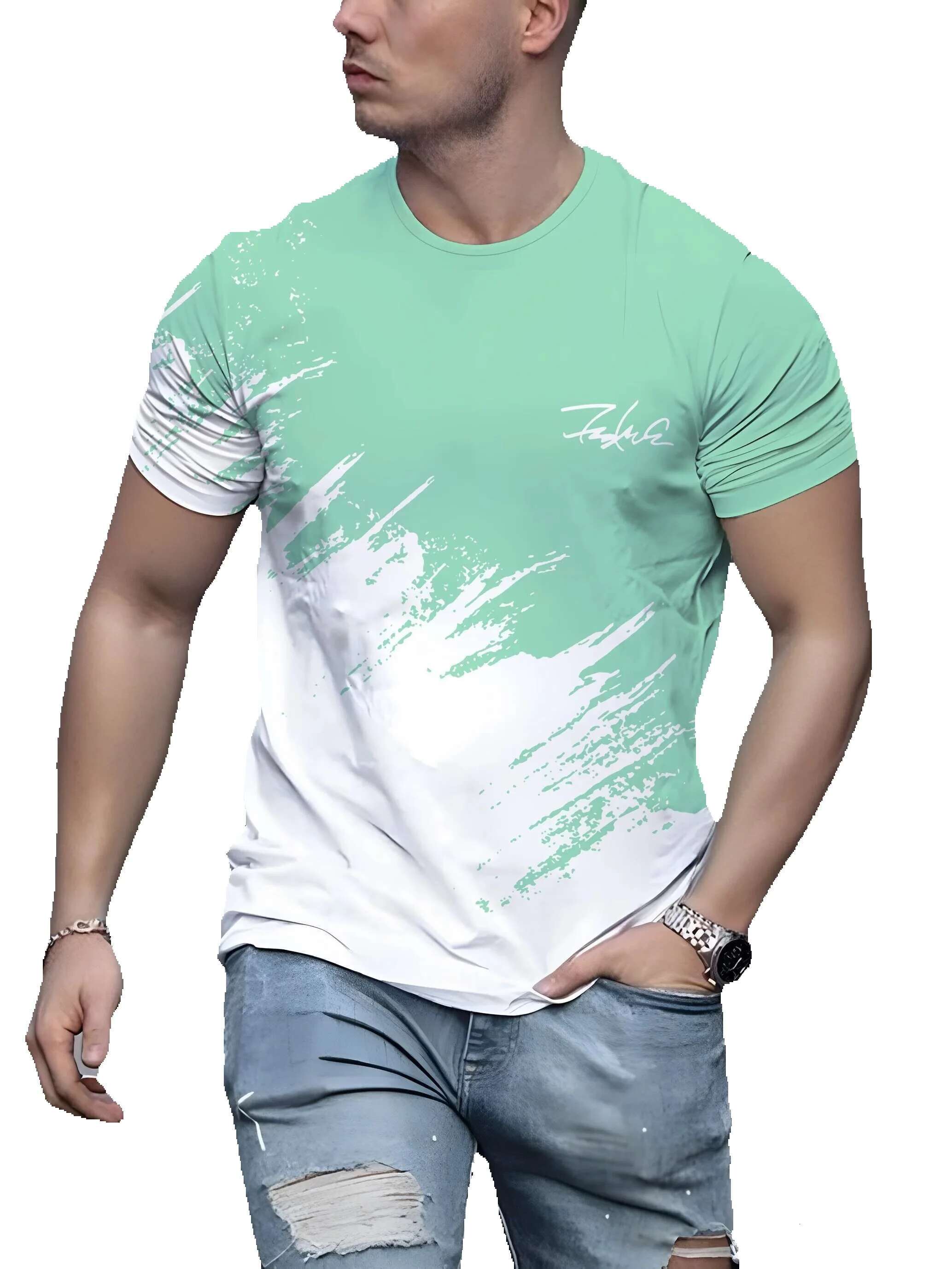 Men's short sleeved round neck T-shirt, casual outdoor sweater, streetwear, sportswear, oversized clothing