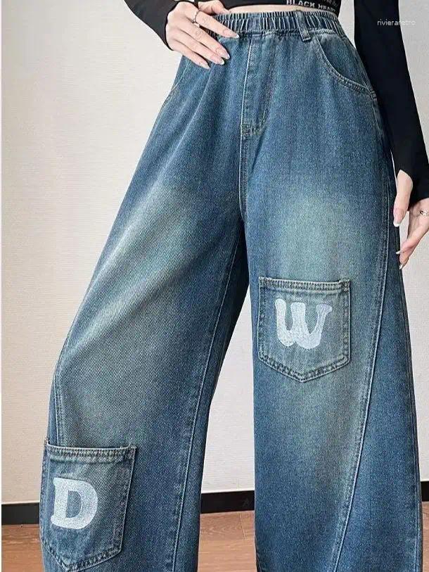 Women's Jeans Plus Size Straight-Leg Wide-Leg Loose-Fit High-Waisted Skinny-Looking Flattering Cover-Up Z260313