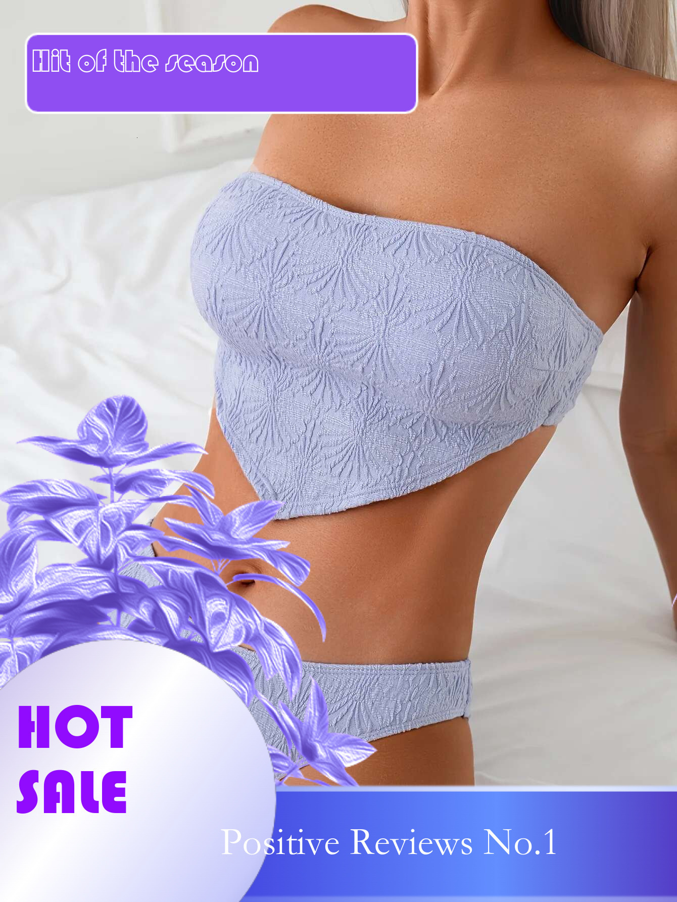 Dongdumaoyi Sexy Bandeau Bikini Women Push Up Padded Crop Top High Waist Swimsuit Summer Purple Bathing Suit Two Piece Swimwear Biquini