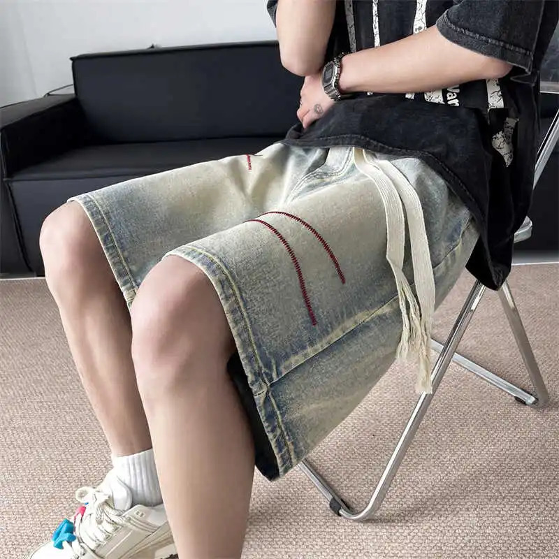 Baggy Jeans Shorts for Men Casual Loose Fit Knee Length Wide Leg Denim Vintage Hip Hop Skateboard Male Streetwear A246 250313