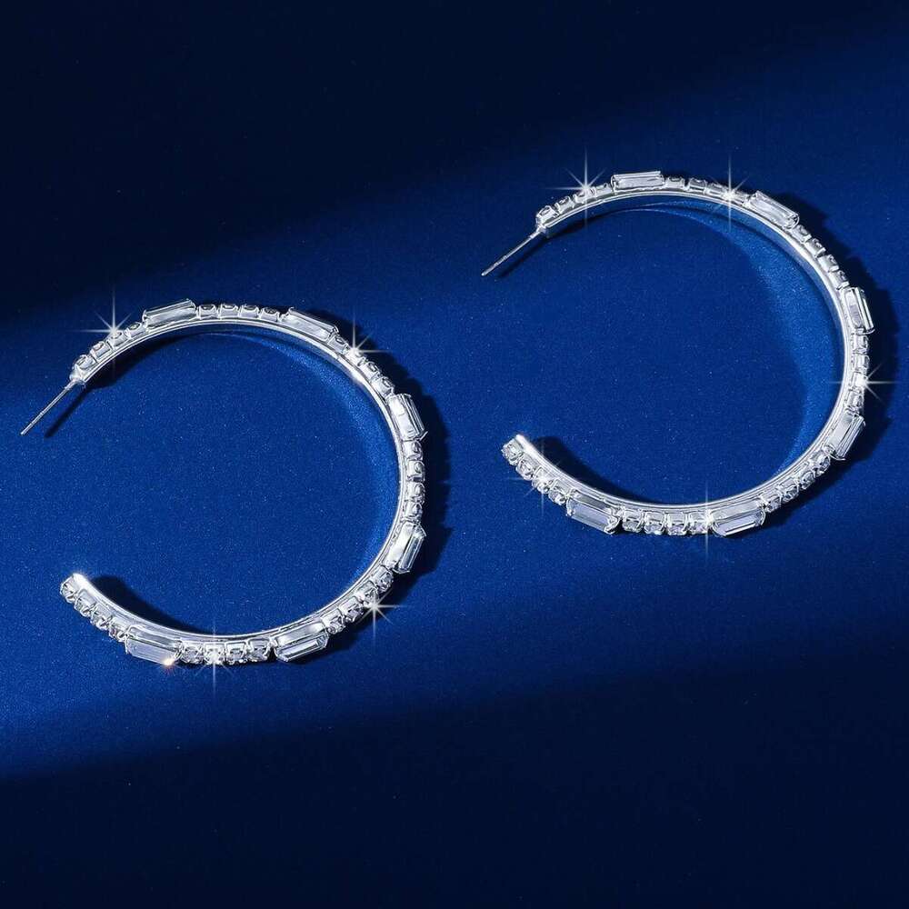 C-shaped large ring with rhies, personalized opening for women, irregular circular earrings, exaggerated style earrings