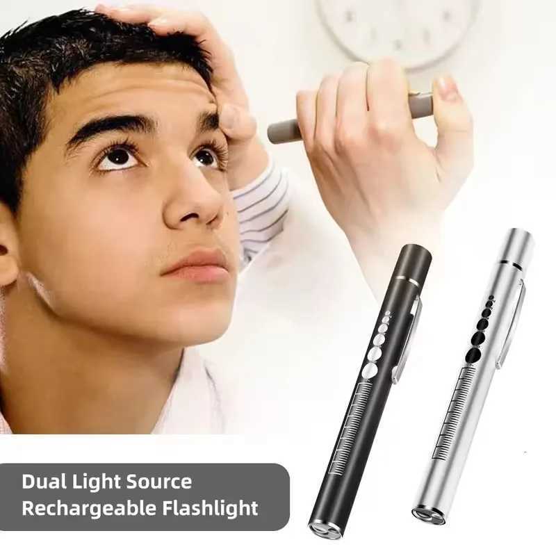 Oral Penlight LED Flashlight Mini Oral Pupil Medical Handy USB Rechargeable Stainless Steel Torch Light Outdoor Fishing ToolW251106