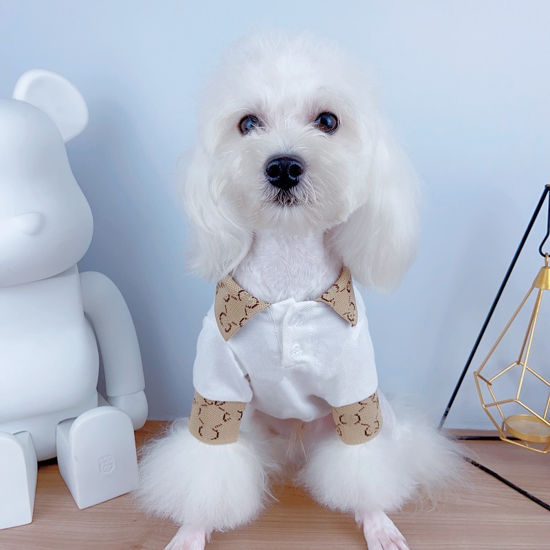 free shipping Designer Clothes Dog Shirts Premium Cotton, Polo T-Shirts for Medium Small Dogs with a Two-Button Collar Blank Color White XXL Y307