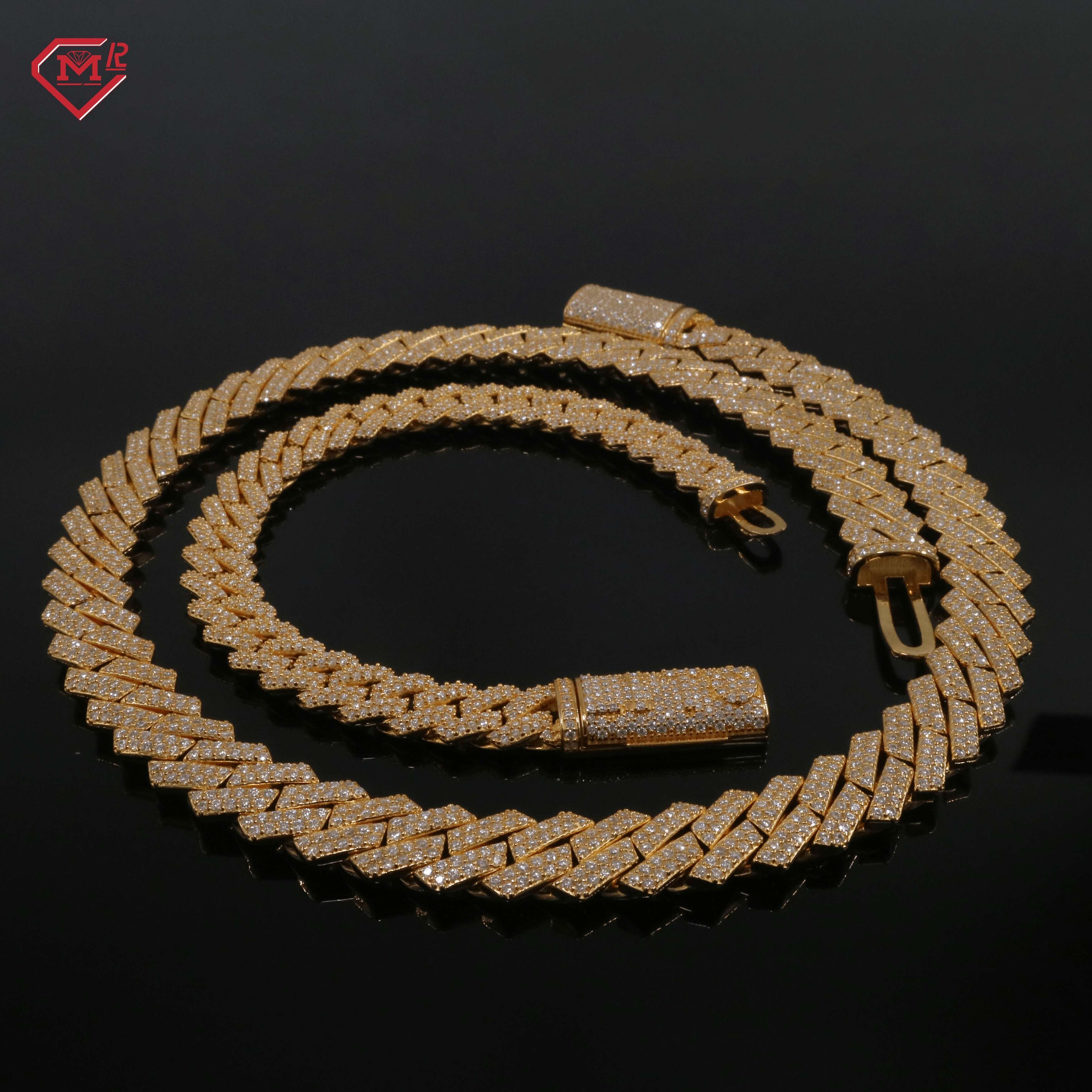 Hip Hop 10MM Moissanite Cuban Chain Set Prong Setting 925 Sterling Silver VVS Diamond Cuban Link Chain