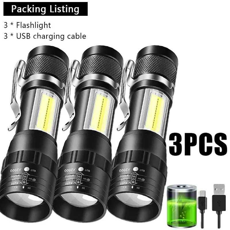 USB Mini Rechargeable Flashlight COBXPE LED Zoomable Torch Built-in Battery 3 Lighting Modes Outdoor Camping Emergency LanternW251106