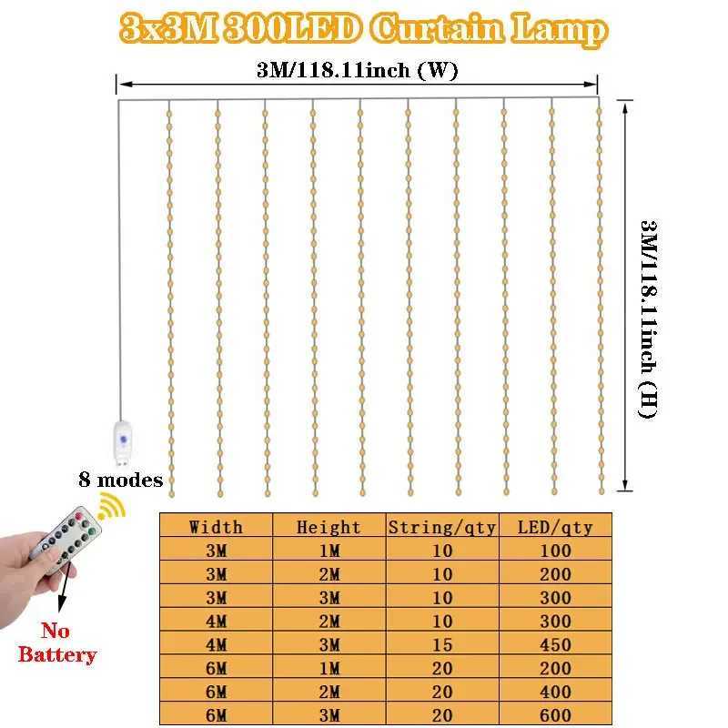 Christmas Home Decoration 3/4/6M Festoon LED Curtain Lights Fairy Garland on The Window USB 8 Modes Light String Wedding Party W251107