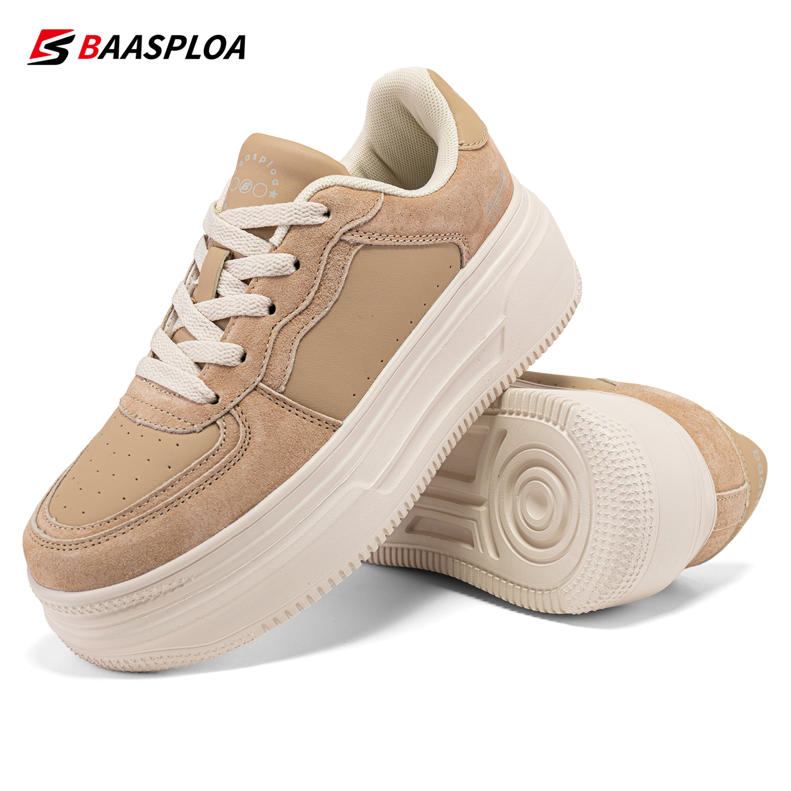Baasploa Women Skateboarding Shoes Casual Sneakers Femals Leather Walking Shoes Non-Slip Outdoor Shoes