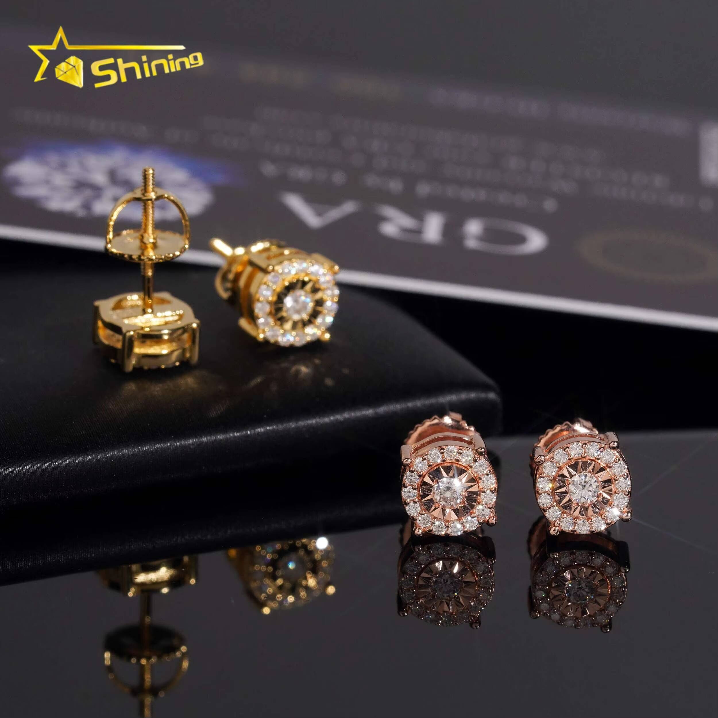 Fashion Style 925 Sterling Silver Hip Hop Screw Back Diamond Cut VVS Moissanite Earrings