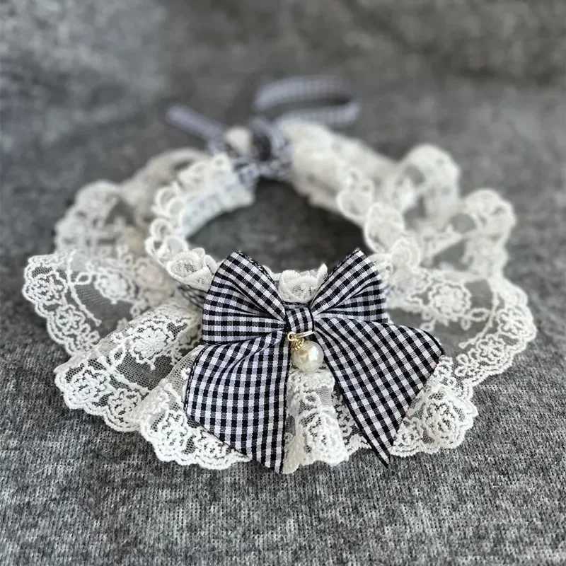 High Quality Cute cat collar bow lace mesh embroidery pet bib Burp fabric cute dog collar necklace T250407