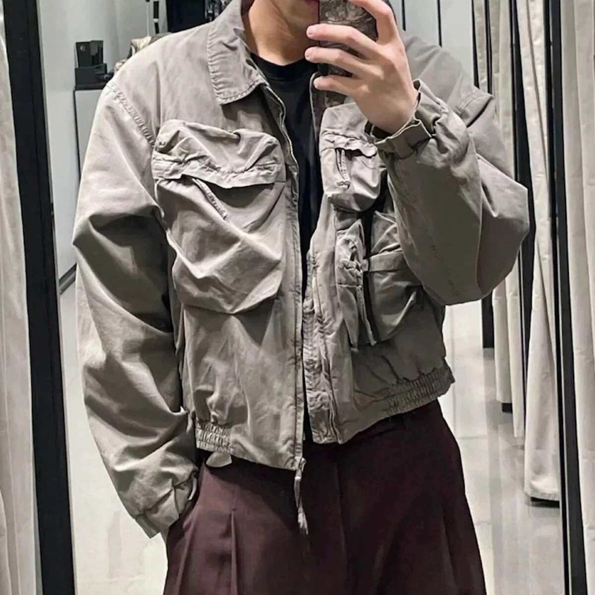 Vintage Multi-pockets Lapel Windbreaker Mens Workwear Jacket High Street Casual Loose Fall Coat Oversized Baggy Unisex Clothes