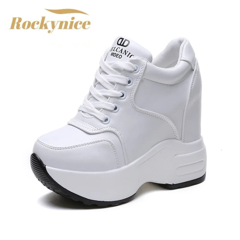 Womens Ankle Boots 2024 Spring Leather Chunky Shoes Woman Platform Height Increased Sneakers 10CM Thick Sole Wedges White Boots 250402