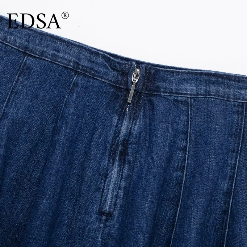 EDSA Women Blue Denim Mini Skirt Mid-waist Metal Back Zip A-line Female Y2K Solid Color High Street Short Skirt 250407