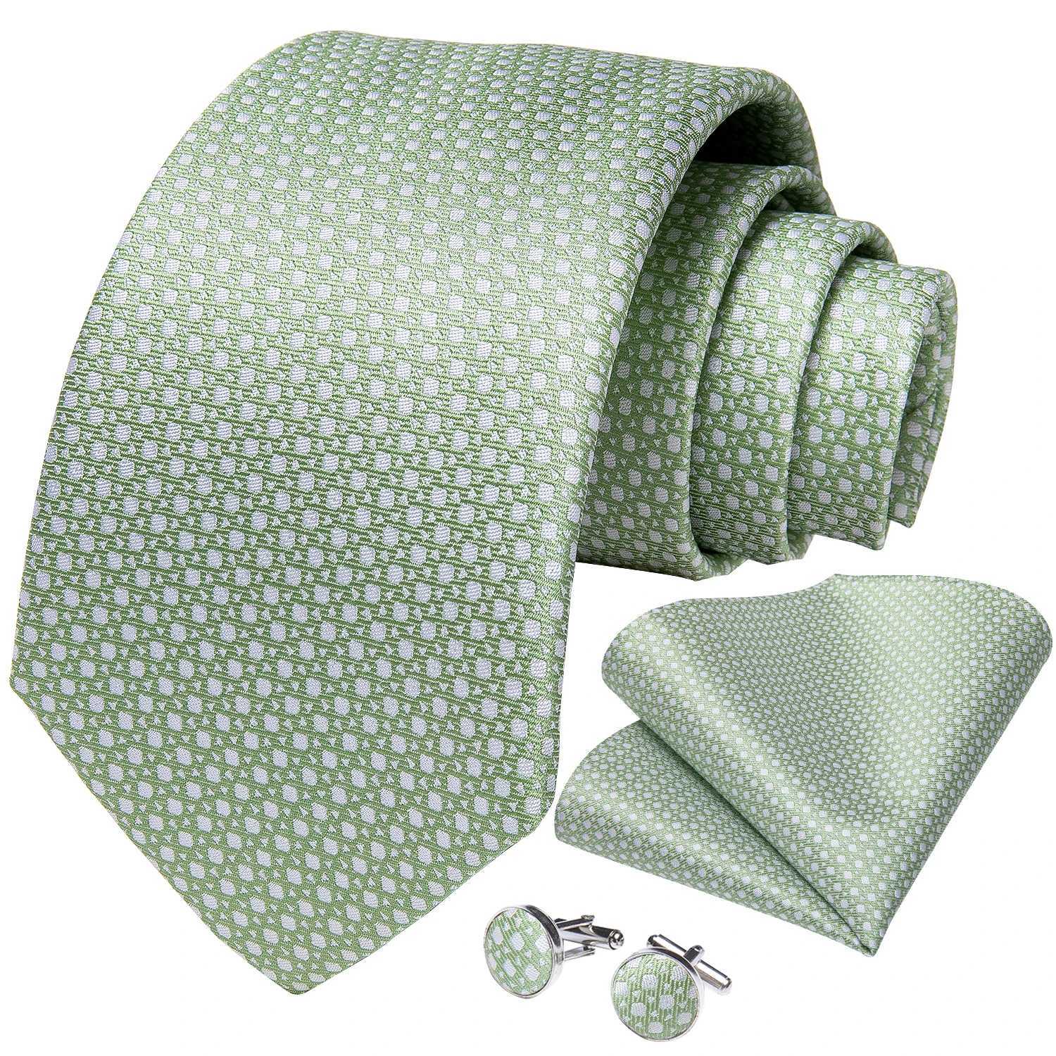 Fashion 8cm Silk Tie Light Green Necktie Men Business Wedding Party Formal Neck Tie Accessories Handkerchief Cufflinks DiBanGu X250407