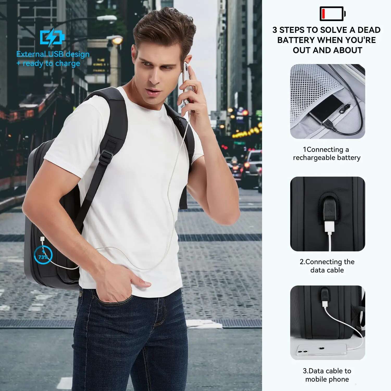 Men's 17.3 Inch Laptop Waterproof Hard Shell Bag 35L Business Travel Backpack With USB Charging Port Mochilas De Hombre