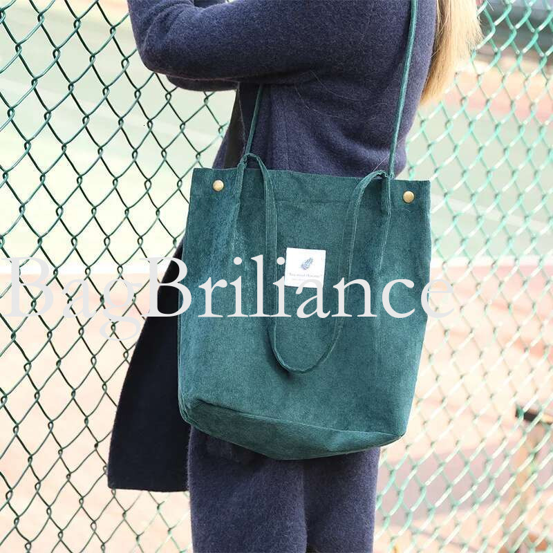 Women Corduroy Shoulder Shopping Bags Reusable Casual Outdoor Party Tote 2025 New Female Bag Handbags with Button Eco Organizer
