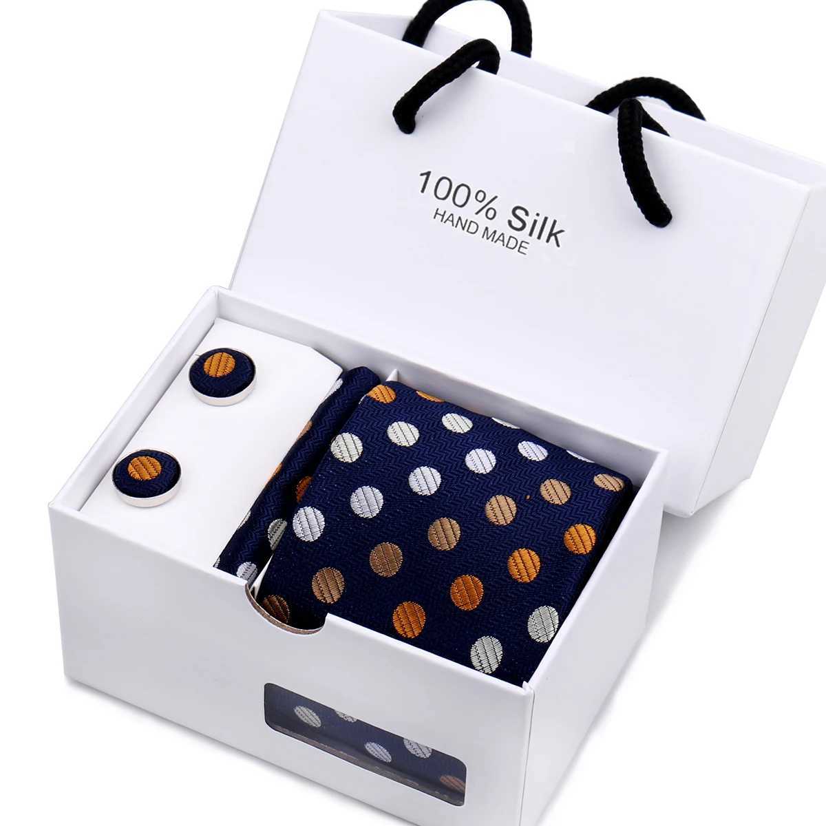 Mens Tie Set In A Box Paisley Ties For Men Gifts Luxury Necktie Pocket Square Cufflinks Wedding Business Formal Suit Tie X250407