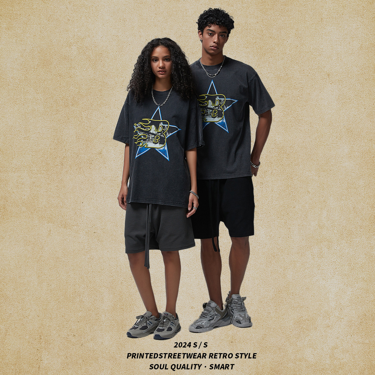 Wear | 2025 Spring/Summer New Product White Ink Digital Direct Spray Printed Men's Short sleeved Loose Trendy Brand T-shirt