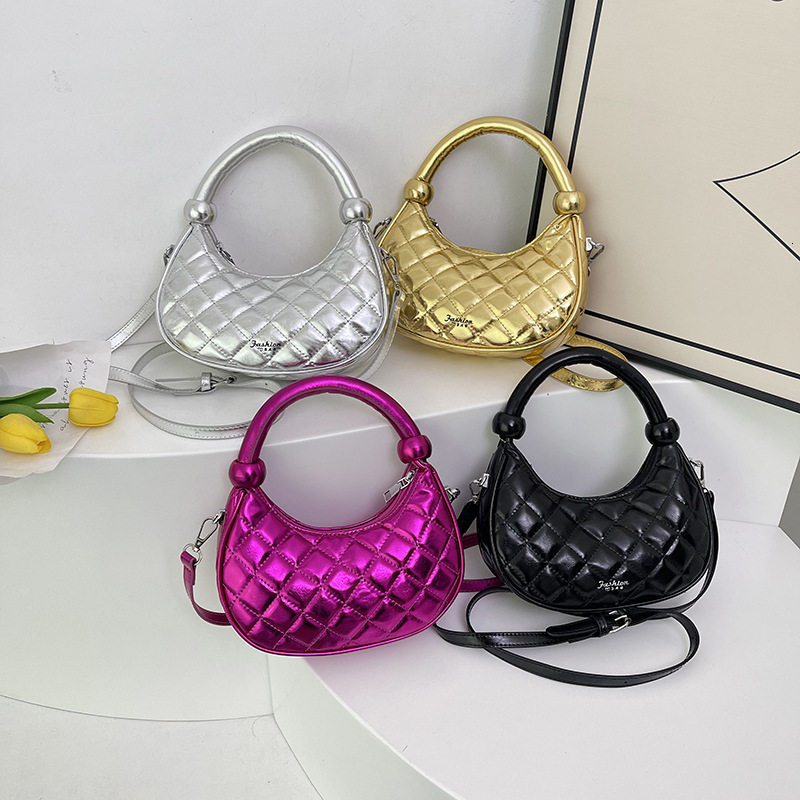 2025S Designer Women S Bag Premium Handbag Niche Silver Glossy Crescent Shaped Small Bag New Korean Version Fashionable Single Shoulder Crossbody Bag