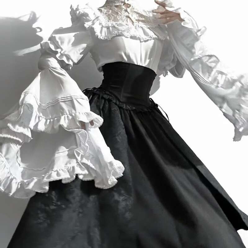 Japanese Kawaii JK Girl Sweet Cute Lolita Flare Sleeve Shirt Autumn Y2k Aesthetic Lace Patchwork Blouse Tops Women Chic Blusas