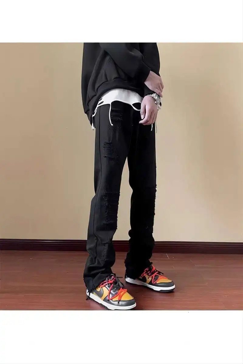 Jeans for men ripped pants American street trend slim fit suitable versatile straight leg micro glitter 250313