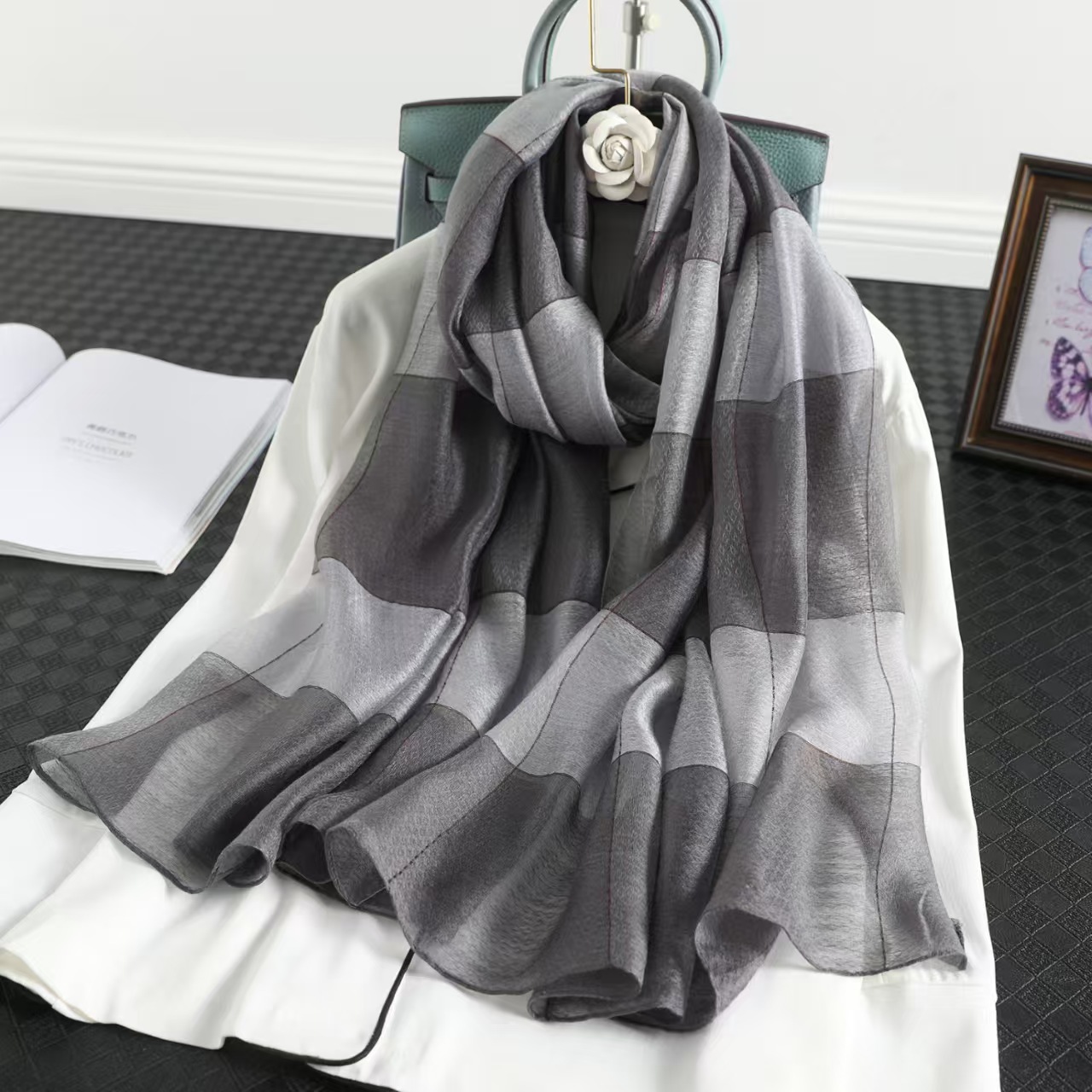 T430 autumn and winter new silk wool plaid scarf female fashion striped air conditioning shawl striped scarf