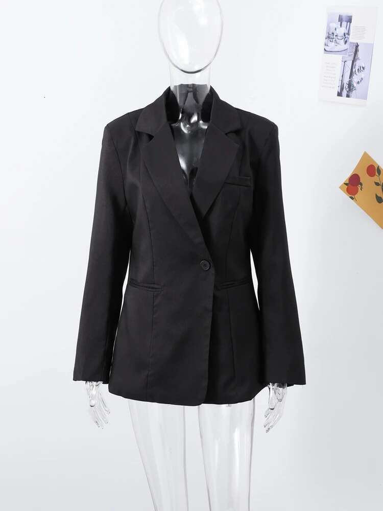 Elegant Slim Solid Women's Blazers Lapel One Button Shoulder Pads Long Sleeve Jacket 2025 Spring Office Lady Commute Outwear