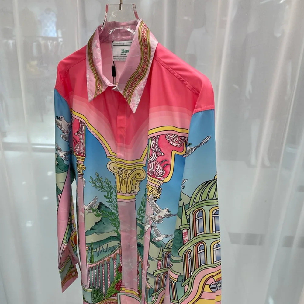 Spring and Autumn Mens Fashion Trendy Retro Digital Printed Casual Loose Short sleeved Shirt 250306