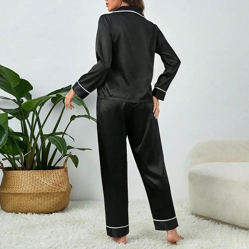 Plus Size Autumn and Winter Silk Pajamas Women Tops Pants Solid Casual Soft Nightwear Buttons Cardigan Sleepwear Homewear 250313