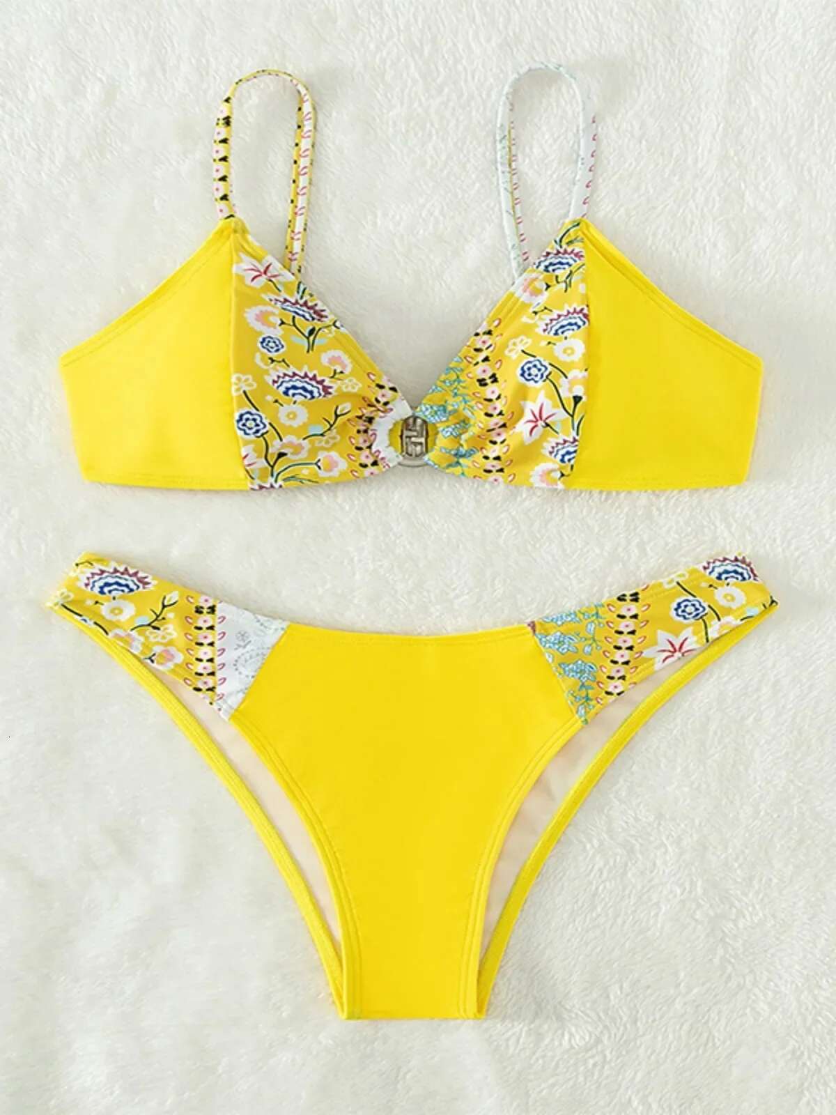 Dongdumaoyi Sexy Flower Print Two Piece Swimsuit Set Triangle Bra Suspender Backless Bikini Beach Vacation Lace Up Swimwear New