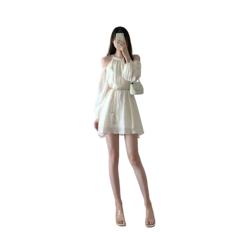 CL5150 High quality sweet temperament high-end off-shoulder skirt female summer new style niche small solid color temperament