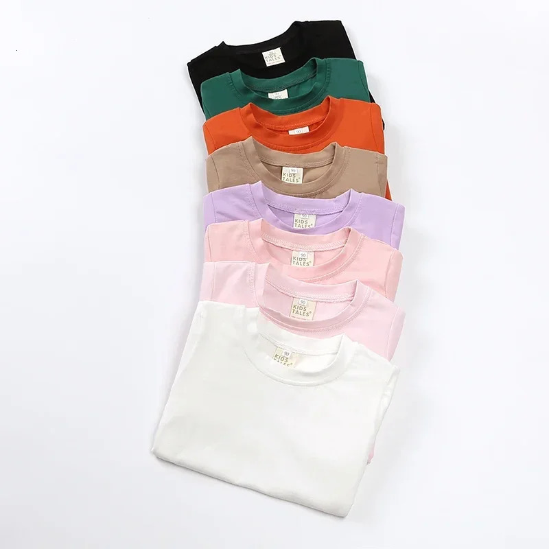 2025 Summer Kids Boys Girls T-shirt Solid Cotton Breathable Teenager Short Children Casual Shirt For 12M-9T Baby Korean Top 250407