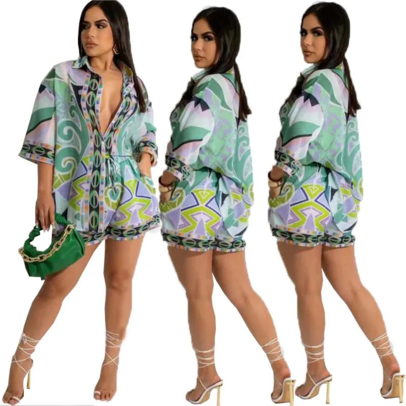 Women Boho Pattern Printed Half Sleeve Loose Casual Shirt Shorts Suit Spring Summer Fashion Two 2 Piece Set Outfits Tracksuit 250313