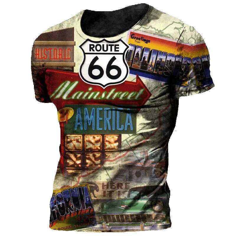 Retro 3D printed motorcycle engine men's oversized 66 short sleeved racing T-shirt Camiseta