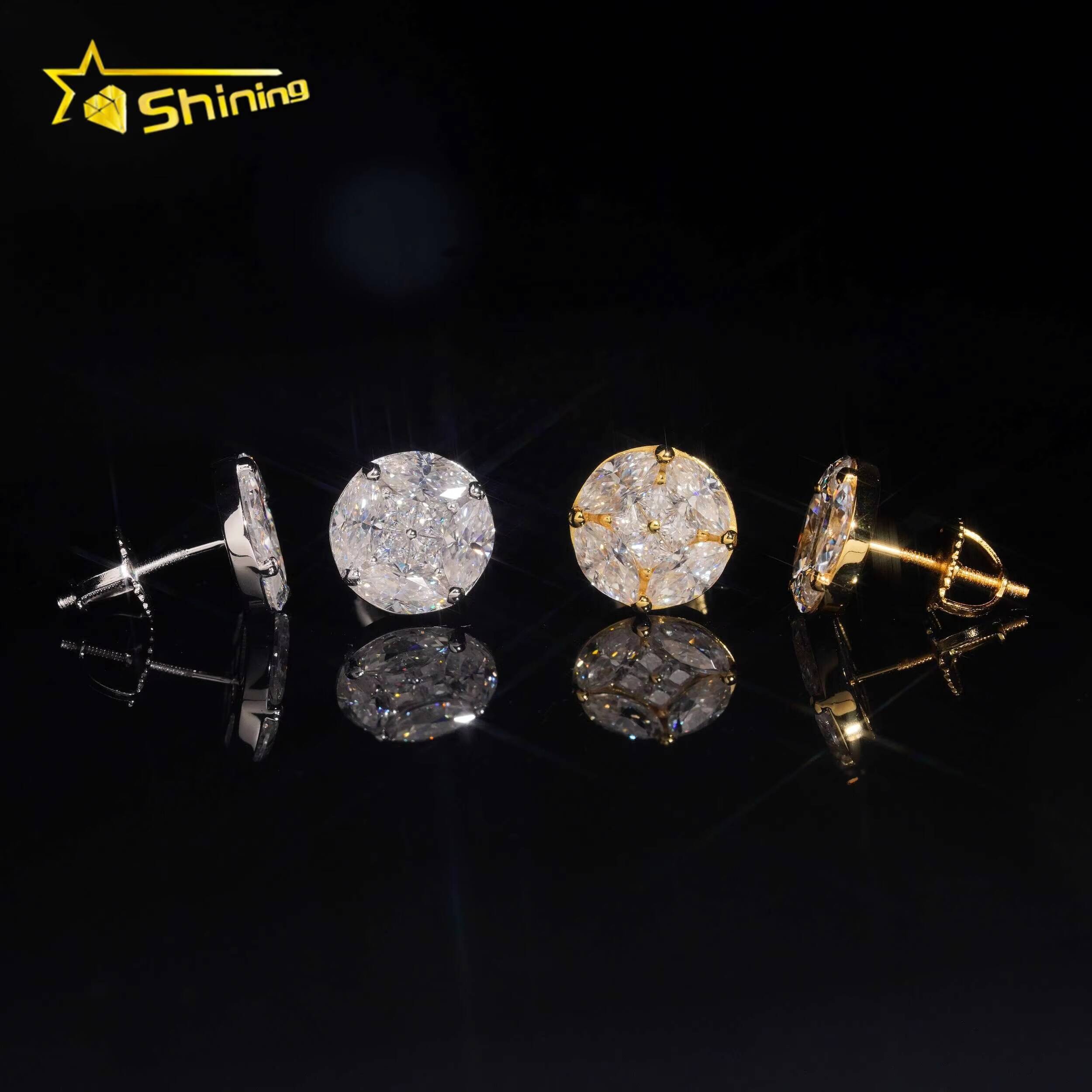 High Quality Pass Diamond Tester Unique Design Hip Hop Men Moissanite Diamond 925 Silver Earrings