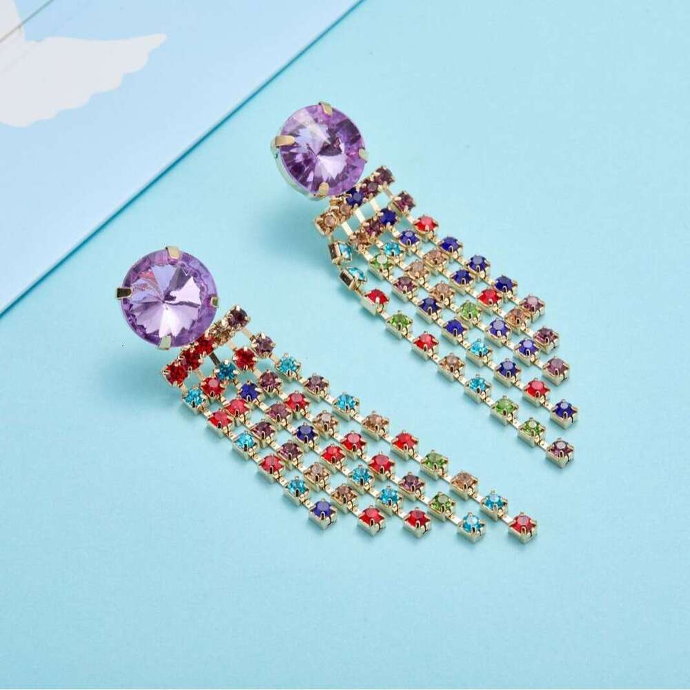 Fresh and Sweet Natural Camellia Wave Tassel Shaped Mixed Color Water Dia Earpin Earrings in Light Purple