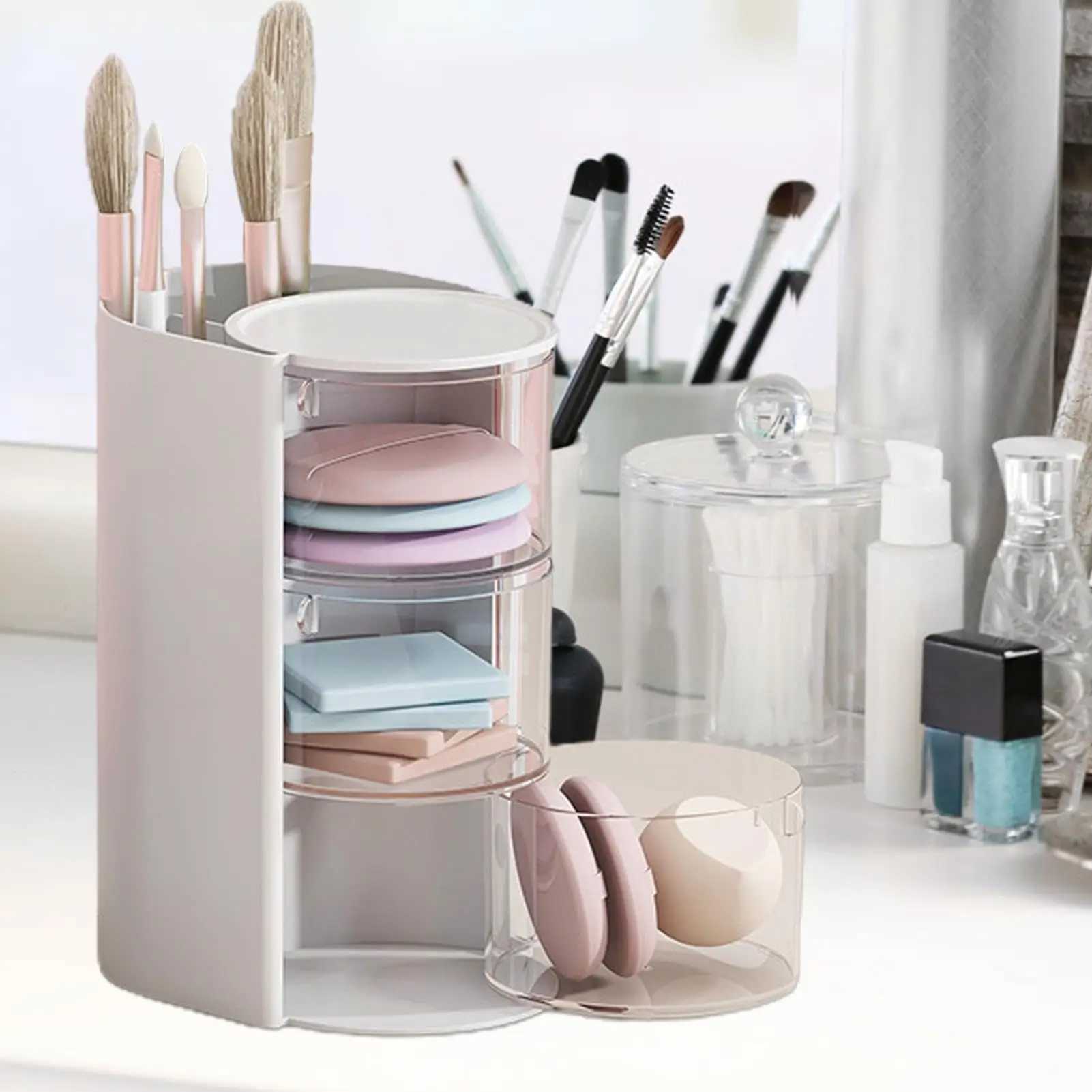 1Pcs Cosmetic Organizer Bathroom Makeup Cushion Organizer Beauty Storage Display Case Rotating Compartment Organizer J251115
