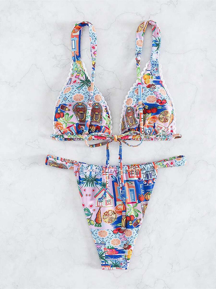 Dongdumaoyi Sexy Abstract Print Bikini Mujer Women Swimsuit Push Up Bra Micro Brazilian Cut Out Bathing Suit Thong Swimwear