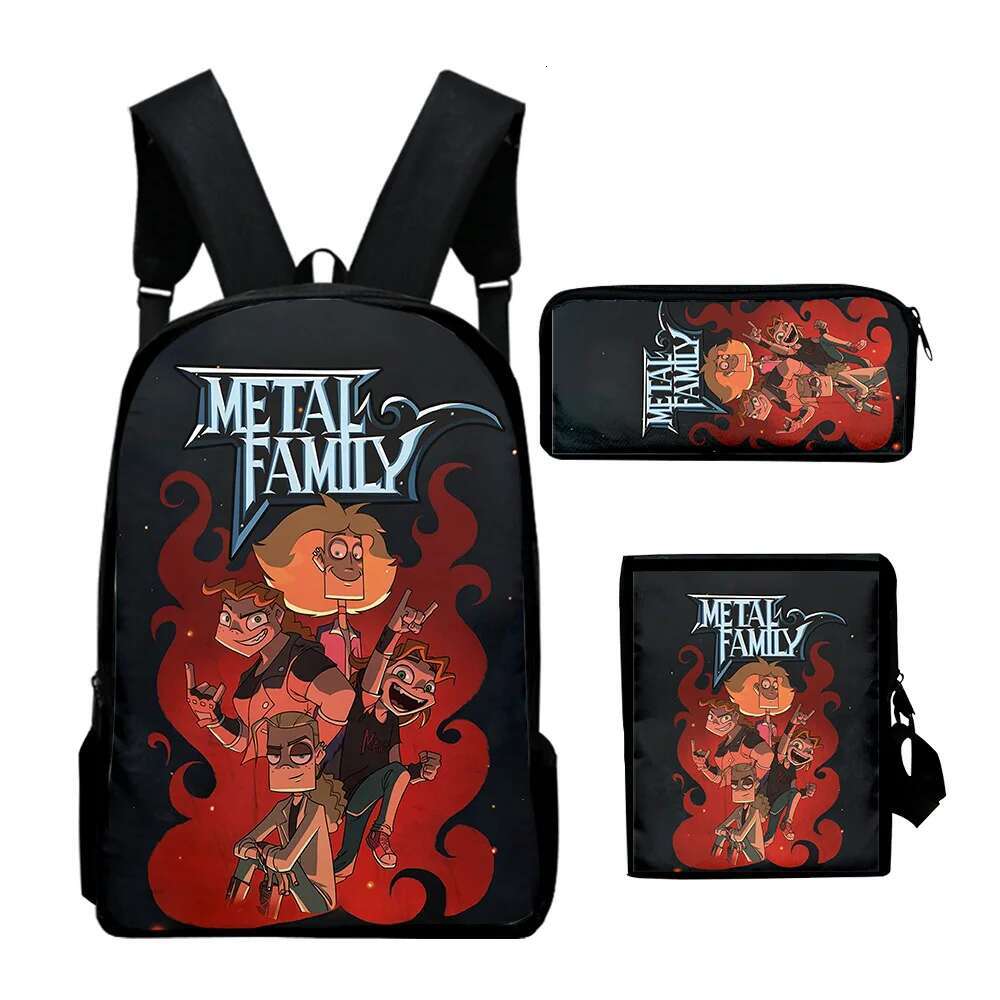 Haruku Novelty Metal Family Anime 3D Print 3Pcs/Set School Bags Laptop Daypack Backpack Inced Shoulder Bag Pencil Case