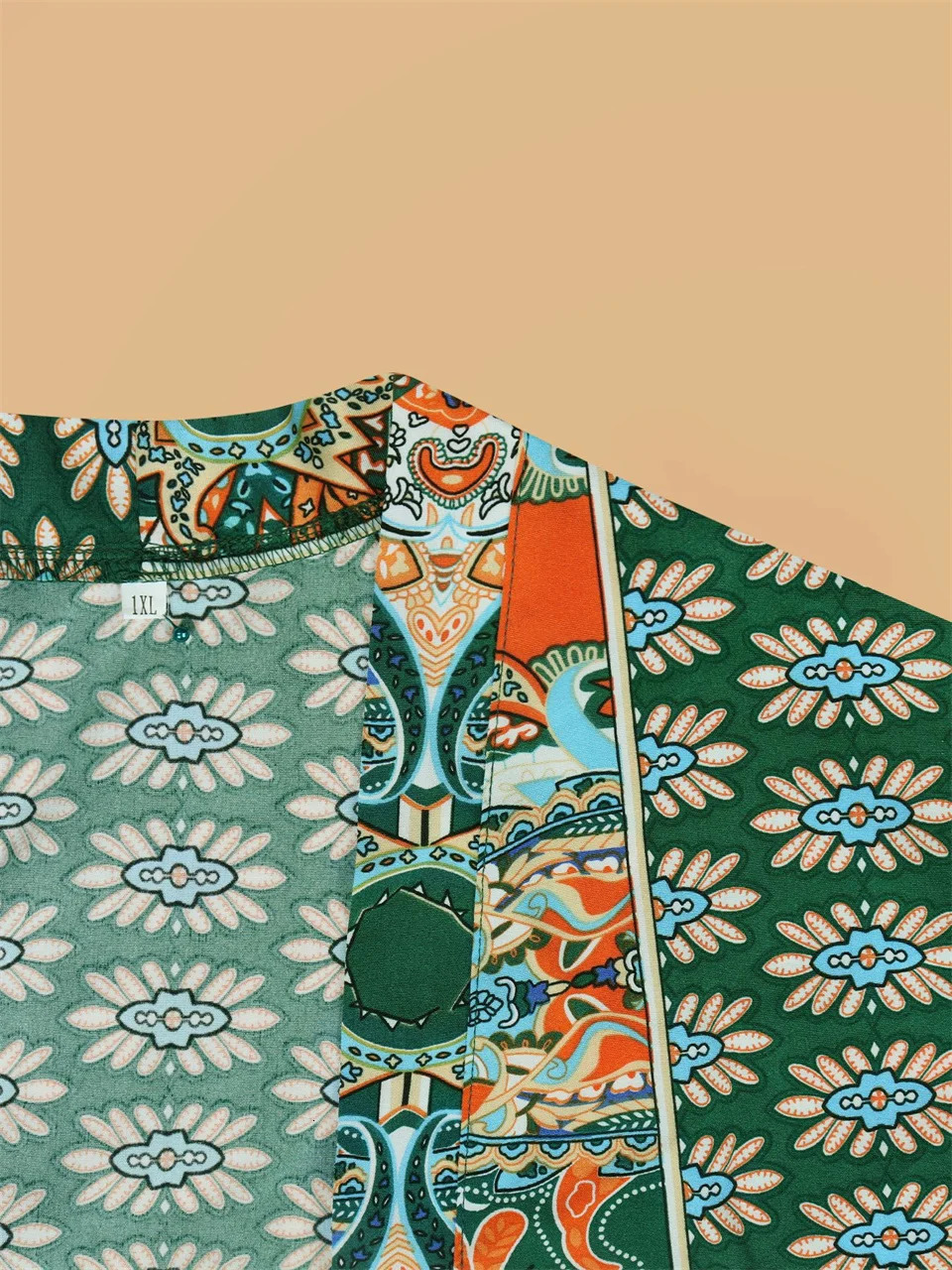 Gibsie Plus size summer twopiece set suitable for womens vacations long kimono cardigan with shorts beach style Bohemian print 250313