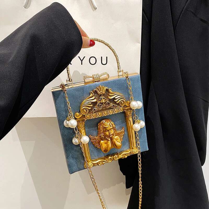 Angel Evening Designer Women Clutch Clip Handbag Purse For Wedding Chain Brand Shoulder Mini Vintage Hand Bag