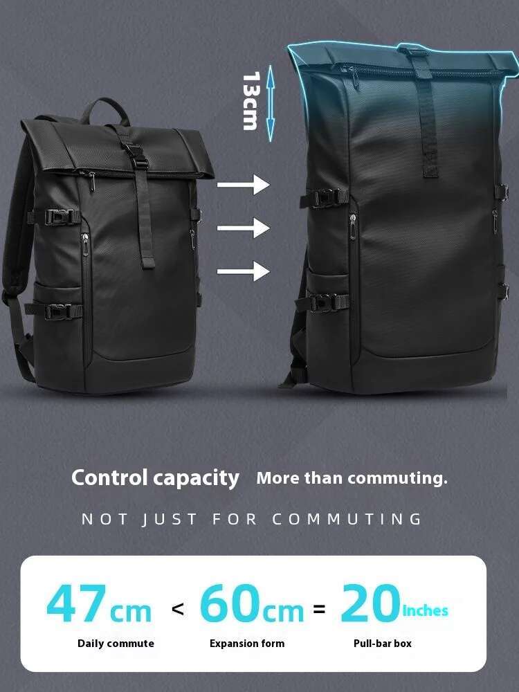 EURCOOL Large Capacity Laptop Bag Mochilas Men's Waterproof Rollup Backpack Women Travel Expandable USB Charging