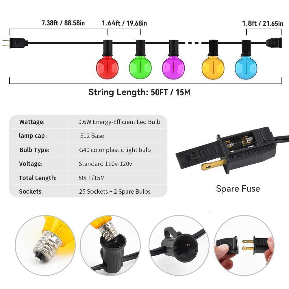 Multicolor G40 String Light Globe Colorful Wedding Lights 110V US Holiday Lighting Connectable Vintage Wedding Party Outdoor D W251107