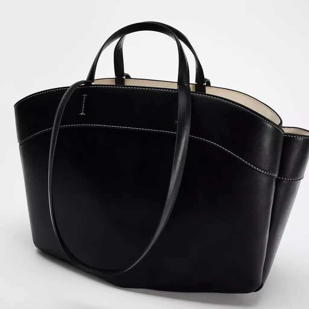 Canvas Splicing PU Tote Bags For Women Luxury Designer Handbag Purse 2024 New Fashion Large Capacity Commuting Shopping ShoulderW251107