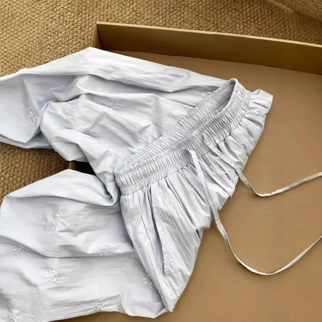 Embroidered Casual Pants Solid Color Summer Thin Straightening Leg Bell shaped Bottom Subtle Womens Close up Pants 250402