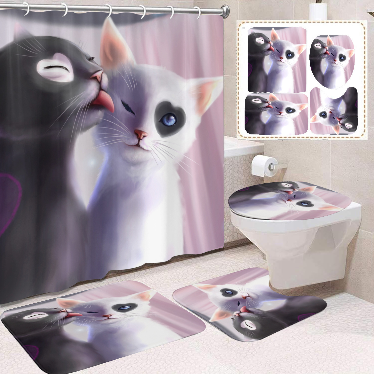 YL-37658 Factory direct sales watercolor daisy bathroom shower curtain/toilet partition curtain/no-drill curtain/shower curtain