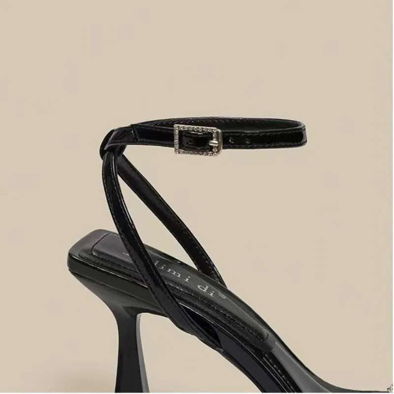 New Summer Fashion Open Pure Color High Non-Slip Sexy Sandal Thin Heels Square Toe Women Shoes