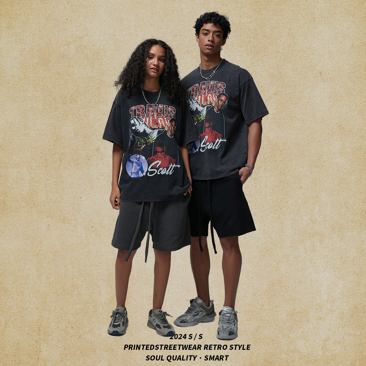 Men's Wear | 2025 Spring/Summer New Printed T-shirt for Men, Washed and Used Loose Street Trendy Brand T