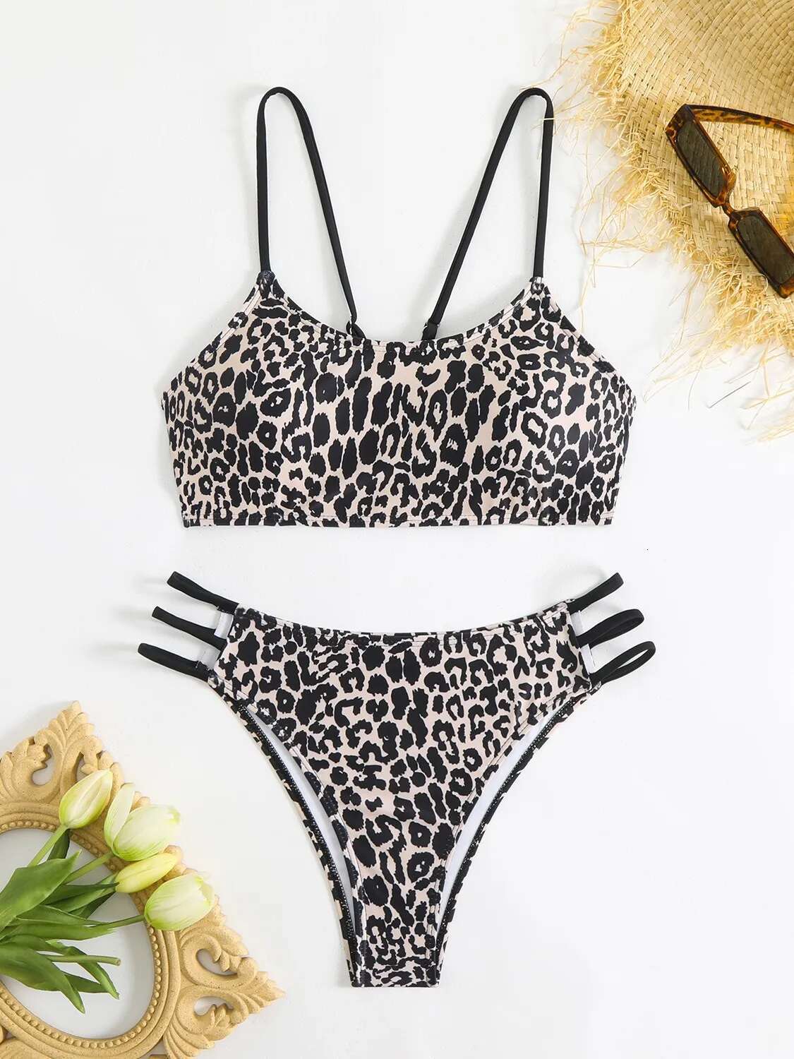 Dongdumaoyi Sexy Hot Pink Leopard Print Patchwork Bikini Set Women Push Up Hollow Out Bandage High Waist Swimsuit Bathing Suit Swimwear